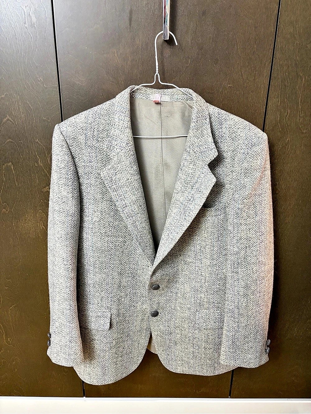 Vintage Harris Tweed Wool Blazer in Gray & White